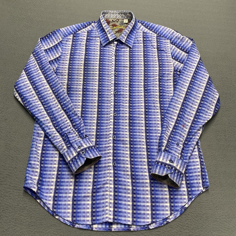 Robert Graham Shirt Mens Medium Blue Geometric Long Sleeve Button Front Classic
